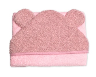 Kojenecká osuška s kapucí a oušky Boucle 80x80cm, froté -  pudrově růžová; smetanová; 100 % bavlna, 100% froté, bouclé