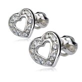 ZB53312 Stříbrné náušnice šroubovací - srdíčka se zirkony - srdce
