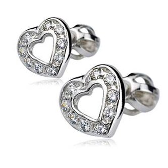 ZB53312 Stříbrné náušnice šroubovací - srdíčka se zirkony - srdce