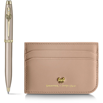 Sheaffer, Sada Emily in Paris, Kuličkové pero Sheaffer 100, chamagne gold + Pouzdro na kreditní karty, kůže, béžová