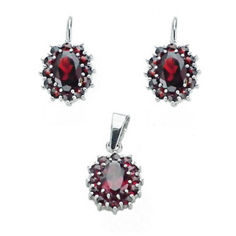 ZB5580 Stříbrný set granát náušnice + přívěsek