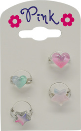 Sada dětských prstýnků Srdíčka a hvězdičky, 4 ks