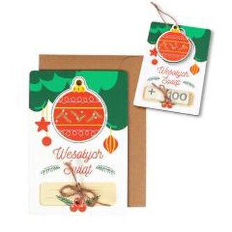 Karnet drewniany Boże Narodzenie Bombka