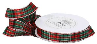 Wstążka w szkocką kratkę, 12mm/9mb, posrebrzana, Florystyka