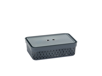 PLASTOVÝ KOŠ S VÍKEM MORSETTA M TMAVĚ ŠEDÝ -JAG