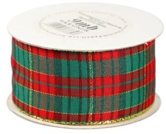 Wstążka w szkocką kratkę, 50mm/9mb, złocona, Florystyka