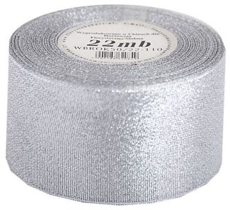 Wstążka brokatowa 50mm/22mb, srebrna, Florystyka