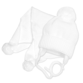 Zimní čepička s šálou - NATURE, 0-6m - bílá; 56-68 (0-6 m); bílá