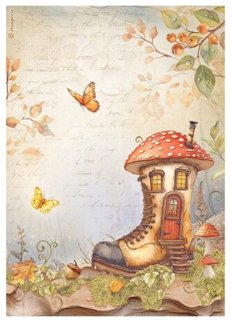 Papier ryżowy A4 Whispering Woods domek w bucie, Stamperia