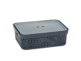 PLASTOVÝ KOŠ S VÍKEM MORSETTA XL TMAVĚ ŠEDÝ -JAG