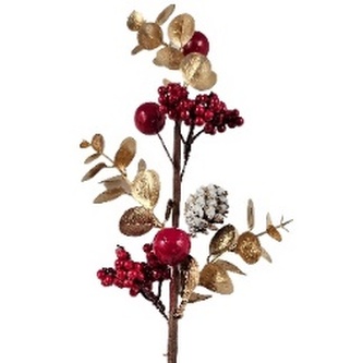 Gałązka złoto-czerwona z jabłuszkami zdobiona brokatem dł. 46cm, Ziemia Obiecana