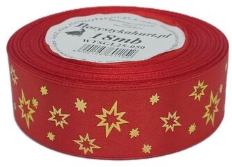 Wstążka metal Gwiazdki, 25mm/18mb, czerwona/złoto, Florystyka