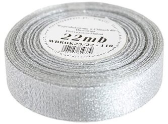 Wstążka brokatowa 25mm/22mb, srebrna, Florystyka