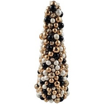 Choinka z bombek złoto-czarno-biała zdobiona brokatem, Ziemia Obiecana