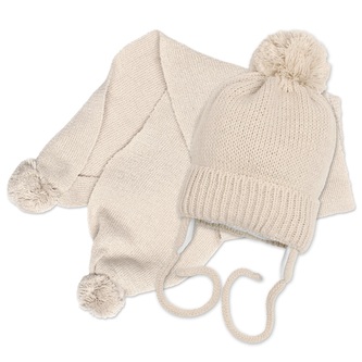 Zimní čepička s šálou - NATURE, 0-6m - béžová; 56-68 (0-6 m); béžová