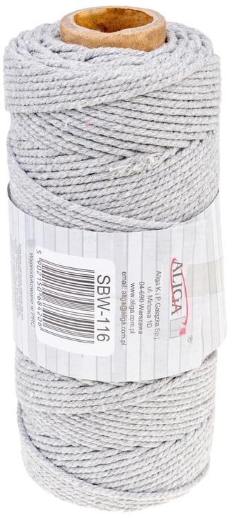 Sznurek bawełniany 3mm x 100m szary SBW-116,splot 21 nitek, Aliga