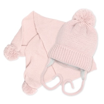 Zimní čepička s šálou - NATURE, 0-6m - pudrově růžová; 56-68 (0-6 m); růžová