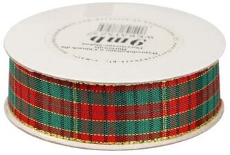 Wstążka w szkocką kratkę, 25mm/9mb, złocona, Florystyka