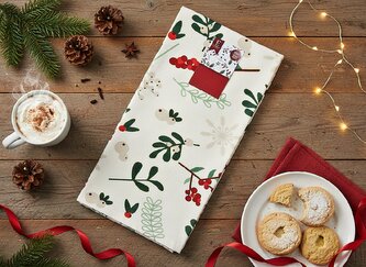 Vánoční bavlněná utěrka JOYFUL TWIGS 45x65 cm 100% bavlna
