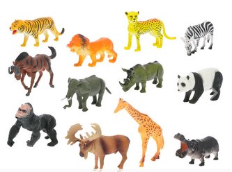 Safari zvířátka, velikost 11 - 15 cm, 12 kusů, 12 druhů,  naučný set