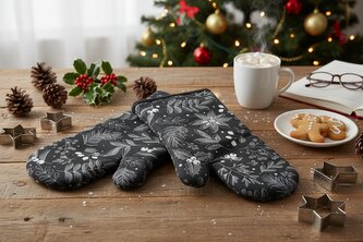 Vánoční kuchyňské rukavice chňapky FESTIVE XMAS černá 18x30 cm 100% bavlna