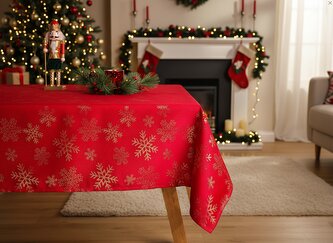 Vánoční ubrus na stůl SHINY FLAKES 150x300 cm červená