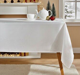 Vánoční ubrus na stůl SNOWFLAKES 130x180 cm bílá