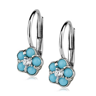 ZB53528 Dívčí stříbrné náušnice - kytičky tyrkysové - květiny