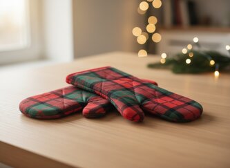 Vánoční kuchyňské rukavice chňapky FESTIVE XMAS červená 18x30 cm 100% bavlna