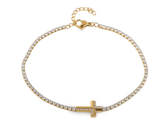 Štrasový náramek z nerezové oceli křížek - 1 ks - crystal zlatá