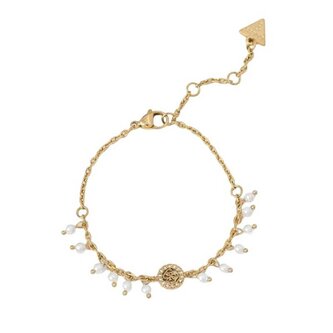 Pozlacený náramek s krystaly a syntetickými perlami JUBB04681JWYGWH Guess / Délka: 18,5 cm
