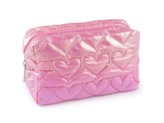 Kosmetická taška / pouzdro prošívané, srdce 18x11 cm holografické - 1 ks - 3 růžová