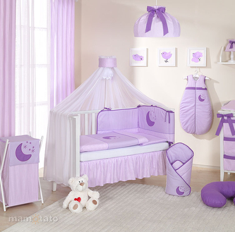 Moskytiéra na postýlku - bílá, šerpa fialové proužky