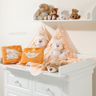 Roztomilá dečka s vyšívkou 80 x 95 cm - orange, různé výšivky medvídků; oranžová; polyester