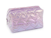 Kosmetická taška / pouzdro prošívané, srdce 18x11 cm holografické - 1 ks - 2 fialová nejsvětlejší
