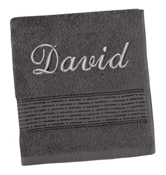 Froté osuška proužek s výšivkou jména - Šedá - 70x140 cm