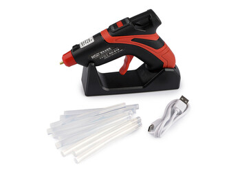 Bezdrátová tavná pistole na lepidlo Ø7 mm s USB dobíjecím stojanem - 1 ks - černá červená