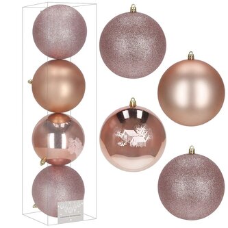 Vánoční baňky růžové mix - 12 cm, sada 4ks CA1359