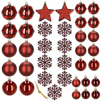 Vánoční baňky červené mix 7/6/5 cm, sada 40ks, CA1523
