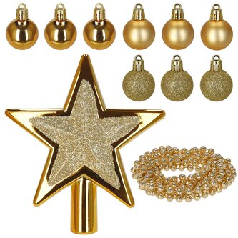 Sada ozdob na stromeček zlatá 11 dílná, vánoční ozdoby