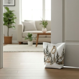 Dveřní zarážka - závaží, Zimní krajinka s domečky, 22 x 23 cm