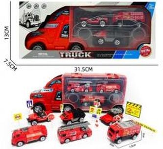 Cieżarówka transportowa straży pożarnej z autami