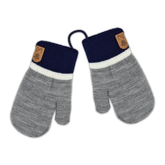 Zimní dvouvrstvé kojenecké rukavičky, 16cm - se šňůrkou - modrá, šedá; 16cm rukavičky; modrá, šedá; akryl, elastan, polyester