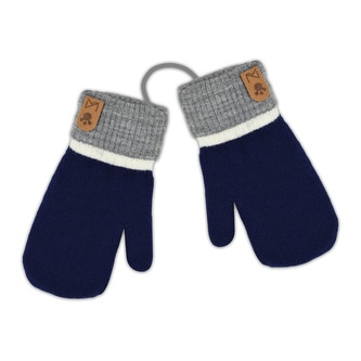 Zimní dvouvrstvé kojenecké rukavičky, 16cm - se šňůrkou - šeda, modrá; 16cm rukavičky; šedá, modrá; akryl, elastan, polyester