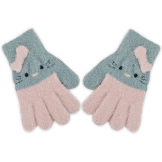 Dětské zimní prstové rukavičky Kitty, 12cm, šedá, růžová; 98 (2-3r); růžová, šedá