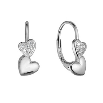 EG2516 Stříbrné náušnice dvě srdce se zirkony