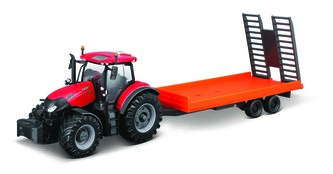 Bburago Farm 10cm Tractor with Trailer - Case IH Optum CVX 300 with Low Loader Trailer