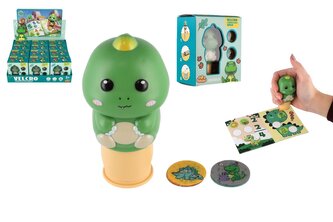 Samolepkové razítko/Razítko se samolepkami dinosaurus plast s náplněmi v krab. 10x12cm 12ks v boxu