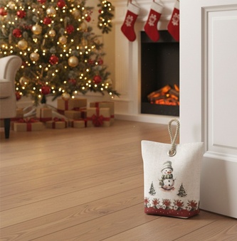 Dveřní zarážka - závaží, Sněhulák a vánoční hvězdy, 22 x 23 cm