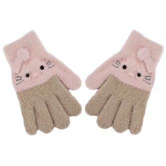 Dětské zimní prstové rukavičky Kitty, 12cm, růžová, béžová; 98 (2-3r); růžová, béžová